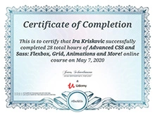 Advanced CSS and Sass: Flexbox, Grid, Animations and More certificate