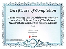 The Modern JavaScript Bootcamp certificate